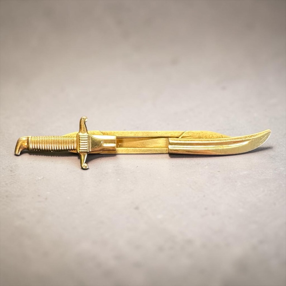 Vintage Anson Sword Tie Clip Gold Tone Scimitar Knife Novelty Ba